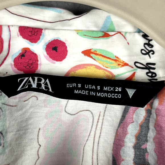 Zara Graphic Print Tunic Top Womens Small Oversized Balloon Sleeve Colorful Art - Picture 6 of 13